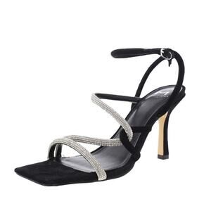 Marc Fisher Sandals Womens Size 6.5 Black Debbie Microsuede Rhinestone Ankle Str